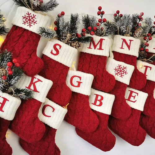 Christmas Socks Knitting Red Snowflake Alphabet Letters Christmas Decoration for Home Xmas Tree Ornament Gift Navidad Natal 2022