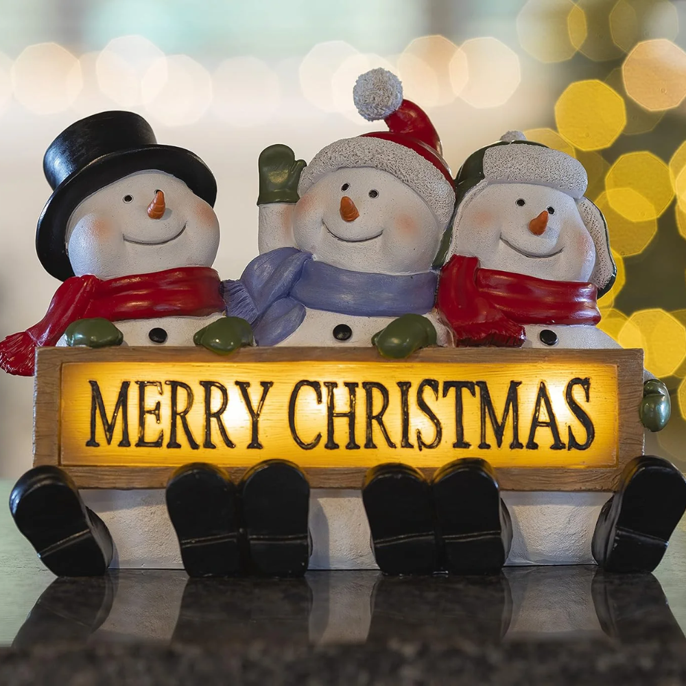 Decoración Navideña de Muñecos de Nieve con Cartel LED “Merry Christmas”
